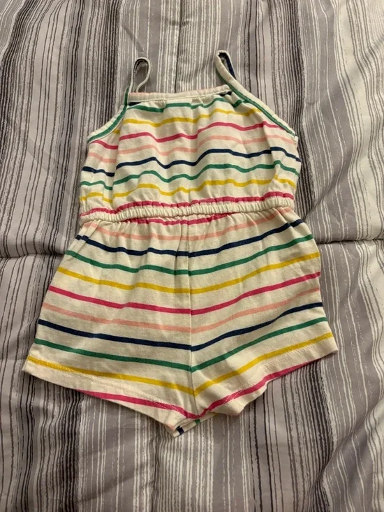 Old Navy Girls' Striped Orange & White Sleeveless Romper Set - Picture 6 of 7